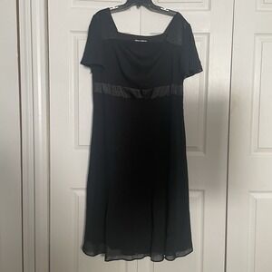 Vintage Y2K Le Bos Dress Women 14W Black Cowl Neck Short Sleeve Whimsigoth Fairy